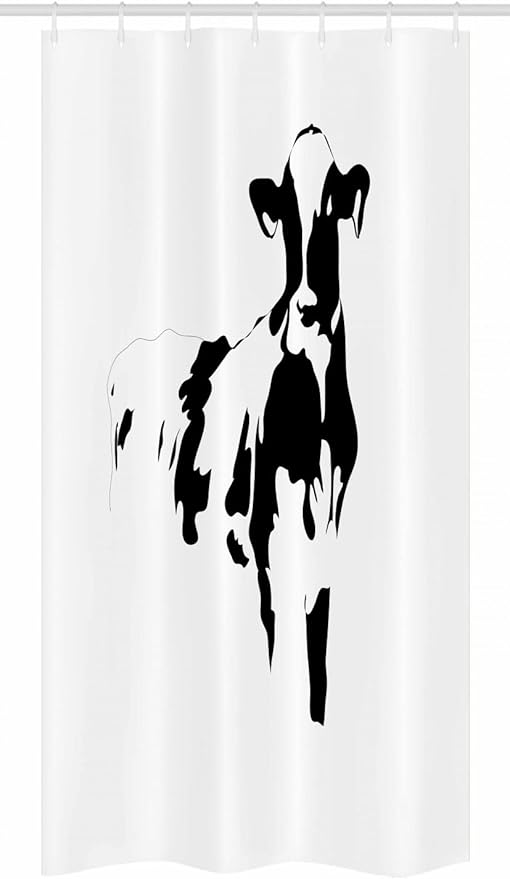 Ambesonne Rustic Stall Shower Curtain, Silhouette Portrait of a Cow Meat Milk Farm Animals Agriculture Themed Illustration, Fabric Bathroom Decor Set with Hooks, 36" W x 72" L, Black White