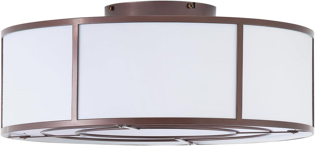 Low Profile Ceiling Fans with Lights, 20" Flush Mount Ceiling Fan with Light, Brown and White Boho Bladeless with 6 Speeds Remote Control for Bedroom, Nursery, Living Room