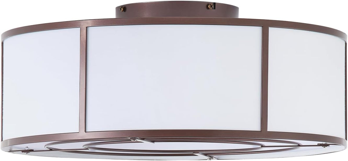 Low Profile Ceiling Fans with Lights, 20" Flush Mount Ceiling Fan with Light, Brown and White Boho Bladeless with 6 Speeds Remote Control for Bedroom, Nursery, Living Room