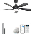 Sofucor 42" Smart Ceiling Fan, Indoor/Outdoor Black Ceiling Fans with Lights and Remote, Works with Alexa/Google/App, 3-Color Light 6-Speed Timing Reversible DC Motor for Bedroom Living Room Patio