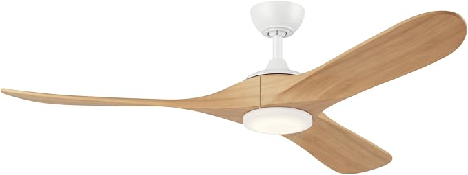 KICHLER Mylo 60" Ceiling Fan with Satin Etch Cased Opal Glass in Matte White with White Maple Wood Blades, Modern, 6-Speed Remote Control, 310560MWH