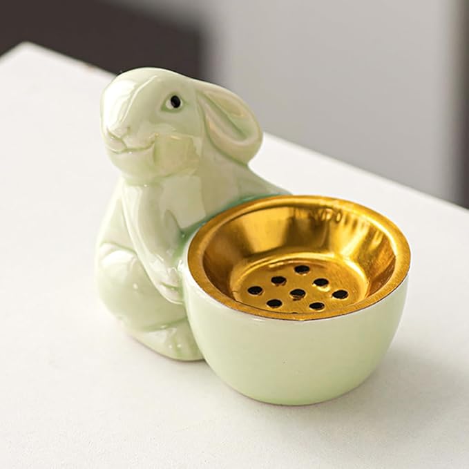 Ceramic Rabbit Incense Burner Rabbit Figurines Statue Ornament Easter Incense Sticks Holder Waterfall Arab Incense Holder for Home Decor (Green)