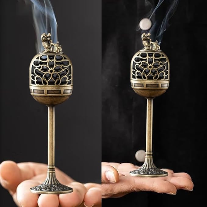 OULIGET High Leg Incense Burner,Carved Bronze Censer Frame,Meditation Small Tall Incense Burner Rack,Incense Holder Bakhoor Burner. Trumpet