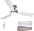 Amico Ceiling Fans with Lights, 42 inch Low Profile Ceiling Fan with Light and Remote Control, Flush Mount, Reversible, 3CCT, Dimmable, Noiseless, Nickel Ceiling Fan for Bedroom, Indoor/Outdoor Use
