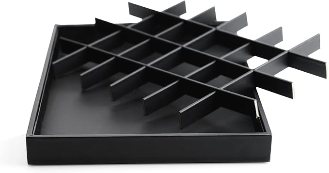 Oirlv Black Leather Jewelry Tray 24-Grid | 13.78"X9.45"X1.18" Tray with 24 Grid Inserts, Soft Velvet Lining, Perfect for Pendants and Earrings, Stackable Design