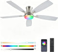 FUMLTP Ceiling Fans with Lights, 54inch RGB Low Profile Ceiling Fan with Light and Remote/App Control, Flush Mount, Dimmable, Reversible DC Motor, Noiseless, 6 Speeds Nickel Ceiling Fan for Bedroom
