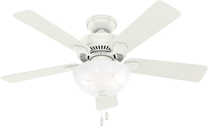 Hunter Swanson, Indoor, Ceiling Fan, with LED Light, 44 inch, Fresh White | Standard Mount, Pull Chain, 5 Blades, For Bedroom, Living Room, Kitchen, 50905