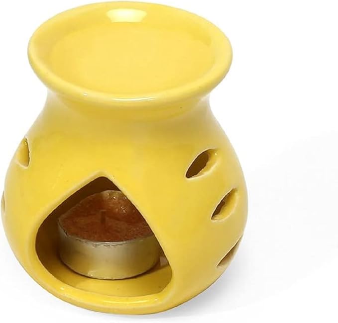 Ceramic Essential Oil Burner Wax Melt Burners |Aromatherapy| Ceramic Oil Diffuser| Candle Tealight Holder (Set of 1) Home Bedroom Decor Christmas Housewarming Gift, Yellow