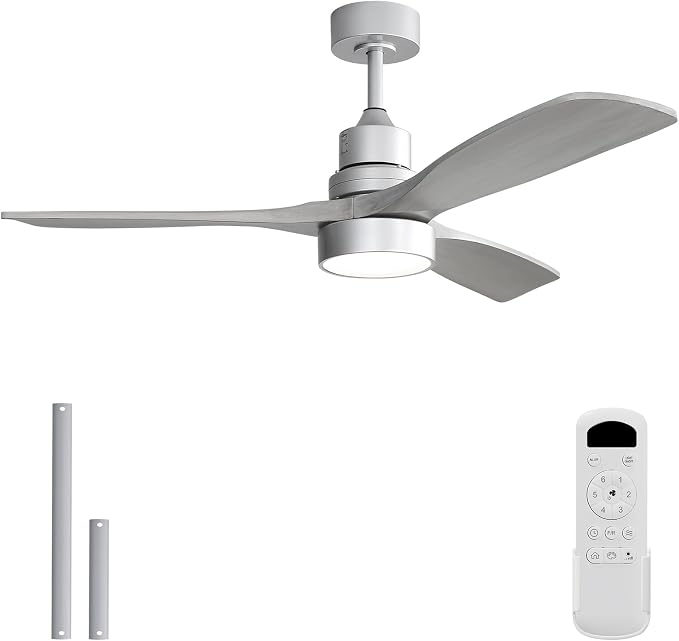 Sofucor 52 Inch Ceiling Fan with Light and Remote - 3 Solid Wood Blades, Quiet DC Motor, 6 Speeds 5000CFM, Dimmable Tri-Color LED with Memory, Timer & Reversible for Bedroom Living Room