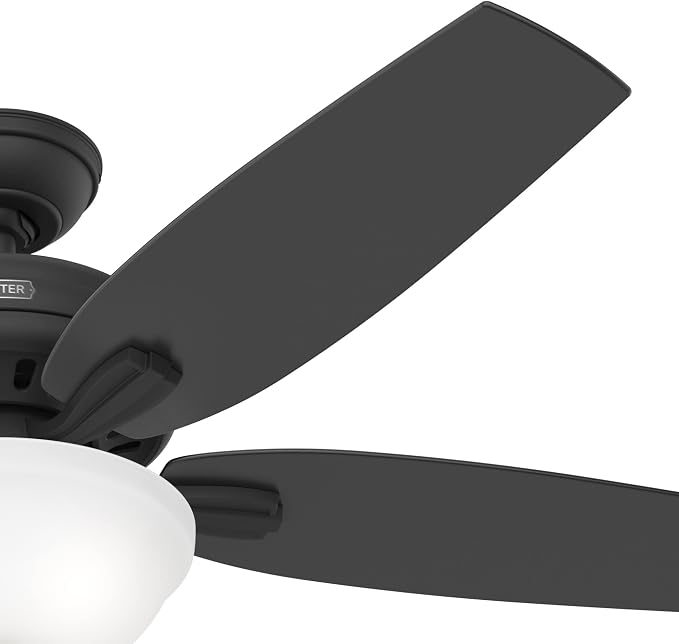 Hunter 52 inch Indoor Ceiling Fan with LED Light - Black Ceiling Fan with Pull Chain, for Bedroom or Living Room, Standard Mount, No Remote, 5 Blades, Includes Bulbs - Newsome 52395, Matte Black | Standard Mount, Pull Chain, 5 Blades, For Bedroom, Livi...