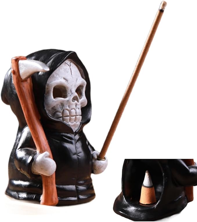 Grim Reaper Incense Holder for Sticks, Halloween Incense Cone Burner Ornaments, Cute Incense Holder, Resin Incense Stick Burner, Ideal for use in Meditation, Incense Smokers and Decoration