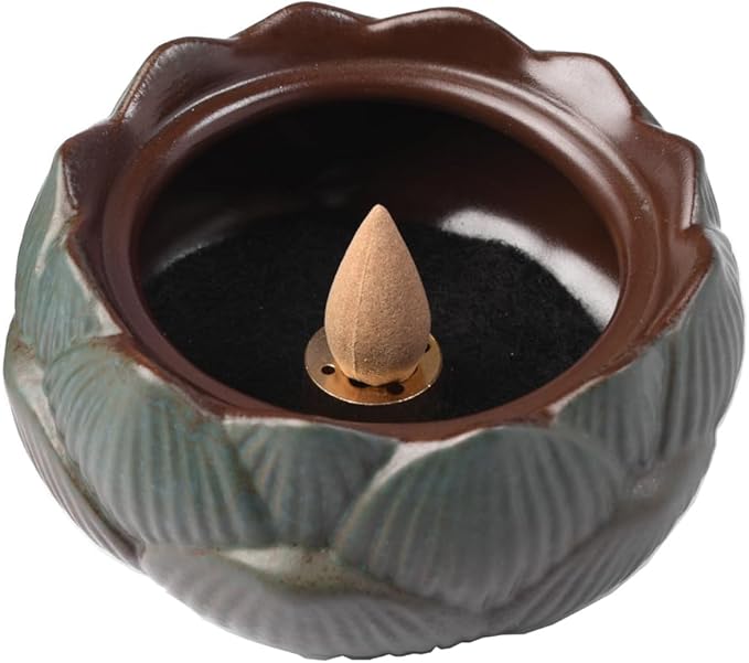 Incense Burner or Incense Cone Holder,Lotus Cone Incense Burner,Incense Cone Holder for Incense Cone and Coil Incense, Coil Incense Burner Set for Office Yoga and Home,Green
