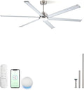 Minislak 84" Smart Industrial Ceiling Fans with Light and Remote,6 Dual-Layer Aluminum Blades,Large Brushed Nickel Ceiling Fan with 6 Speed Noiseless DC Motor,Indoor/Outdoor Ceiling Fan for patio