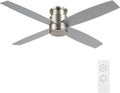 WINGBO 52" Flush Mount DC Ceiling Fan without Lights, 4 Reversible Blades, Ultra Quiet 6-Speed DC Motor, Hugger Low Profile Indoor Ceiling Fan No Lights, Brushed Nickel Finish