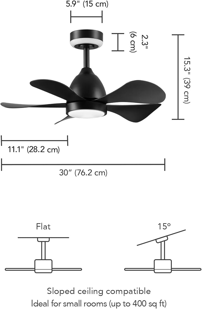 Globe Electric 37000106 30" Ceiling Fan with LED Light, Nightlight, Remote Control, WhisperQuiet DC Motor, 6 Speeds, Matte Black