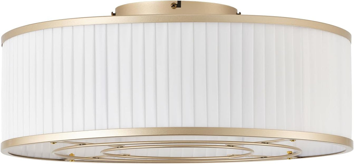 Boho Ceiling Fan with Light Flush Mount, 20" Gold Caged Ceiling Fan with Lights Remote Control, Bladeless Ceiling Fans 6 Speeds for Bedroom, Living Room, Nursery