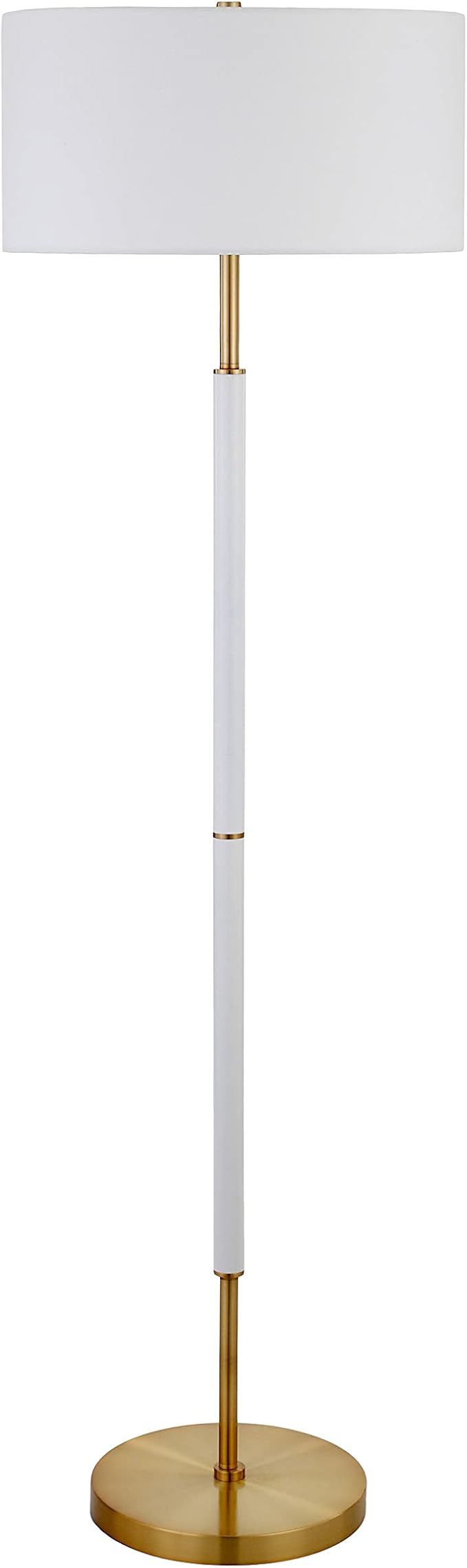 Henn&Hart 2-Light Floor Lamp with Fabric Shade in Matte White/Brass/White, Floor Lamp for Home Office, Bedroom, Living Room