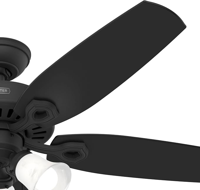 Hunter Builder Plus, Indoor, Ceiling Fan, Pull Chain, 52 inch, Matte Black | with LED Lights, Standard Mount, 5 Blades, For Bedroom, Living Room, 52387, Includes Bulbs