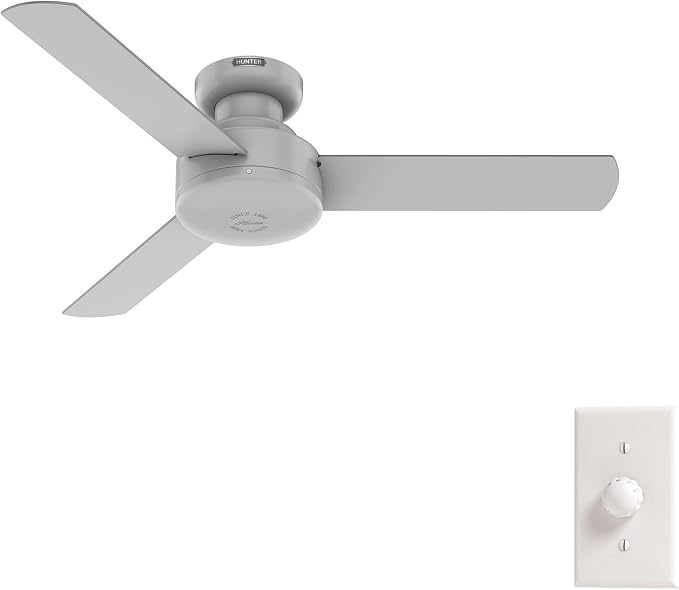 Hunter Presto, Indoor, Ceiling Fan, No Light, Modern, 44 inch, Dove Grey | Low Profile Mount, Wall Control, 3 Blades, For Bedroom, Living Room, Kitchen, 52404