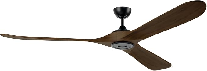 Kichler Mylo 80 in Ceiling Fan with Light, Modern 6-Speed Remote Control Damp Rated Indoor Outdoor Fan with Satin Etched Cased Opal Glass in Satin Black and Aged Walnut Wood Blades, 310580SBK
