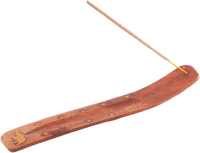 Incense Garden Wooden Incense Holder for Sticks with Inlays of Brass 10 inches Long Assorted Styles