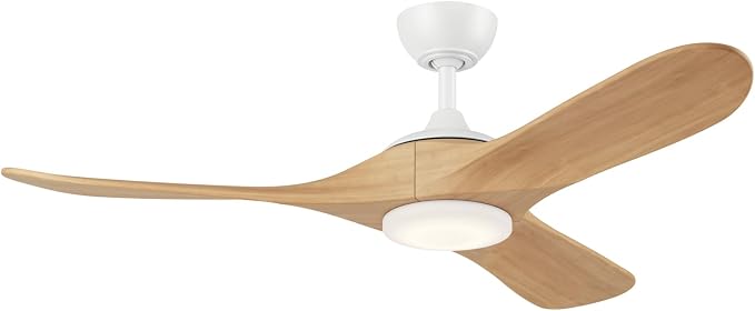 KICHLER Mylo 52 in Modern Ceiling Fan with Light and Remote, 6-Speed Indoor Fan with Satin Etched Cased Opal Glass in Matte White with White Maple Wood Blades, 310552MWH