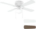 42" Flush Mount Ceiling Fan Matte White Traditional Ceiling Fan with Light & Pull Chain - Low Profile Design - Indoor or Cover Outdoor Use