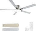 60 Inch Brushed Nickel Ceiling Fans with Lights and Remote, Flush Mount Low Profile 5 Blades Ceiling Fan with 10 Inch Lighting Fixture, Quiet Reversible DC Motor for Living Room, Bedroom and Patio