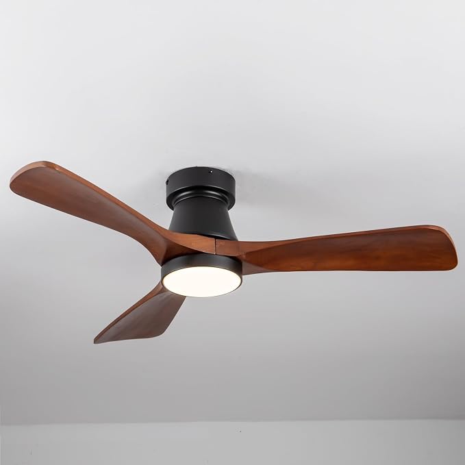 42-Inch Ceiling Fan with Lights, Remote Control, Flush Mount, Dimmable, Reversible, Wood Blades, Power-Off Memory, Quiet DC Motor – Modern Hugger Ceiling Fan for Living Room, Bedroom, Patio