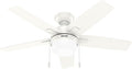 Hunter 44 inch Indoor Ceiling Fan with LED Light - White Ceiling Fan with Pull Chain, for Bedroom or Living Room, Standard Mount, No Remote, 5 Blades, Includes Bulbs - Anisten 52488, Fresh White | Standard Mount, Pull Chain, 5 Blades, For Bedroom, Livi...