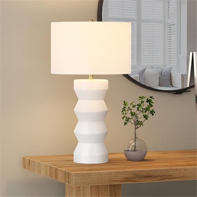 Carlin 28" Tall Ceramic Table Lamp with Fabric Shade in Matte White/White