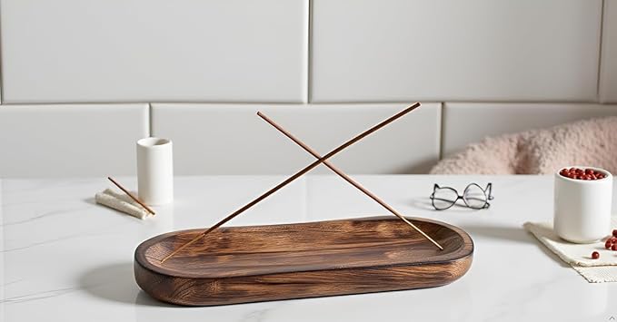 Incense Holder-Incense Burner/Ash Catcher-Handmade Wooden Incense Stick Tray Home- Meditation & Yoga Great Gift Table Décor (11"x 4" Inch)