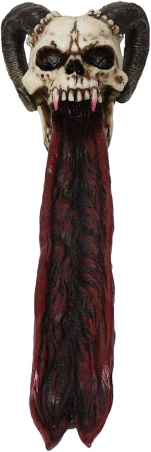 Ebros Vampire Fanged Ram Horned Skull with Demonic Tongue Incense Stick Burner Holder 10.5" Long Skulls Skeletons Halloween Aromatherapy Decorative Accent Figurine Accessory