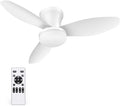 35 Inch Small Ceiling Fan with Led Lights Remote Flush Mount White | Quiet 6 Speeds,Modern LED Dimmable,Memory for Light,2/4H Timer,DC Reversible,Bedroom Living Room Indoor/Outdoor