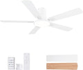 SNJ 52 Inch White Ceiling Fans with Lights and Remote,Flush Mount Low Profile 5 Blades Ceiling Fan,Dimmable Quiet Reversible DC Motor for,Living Room,Bedroom and Patio