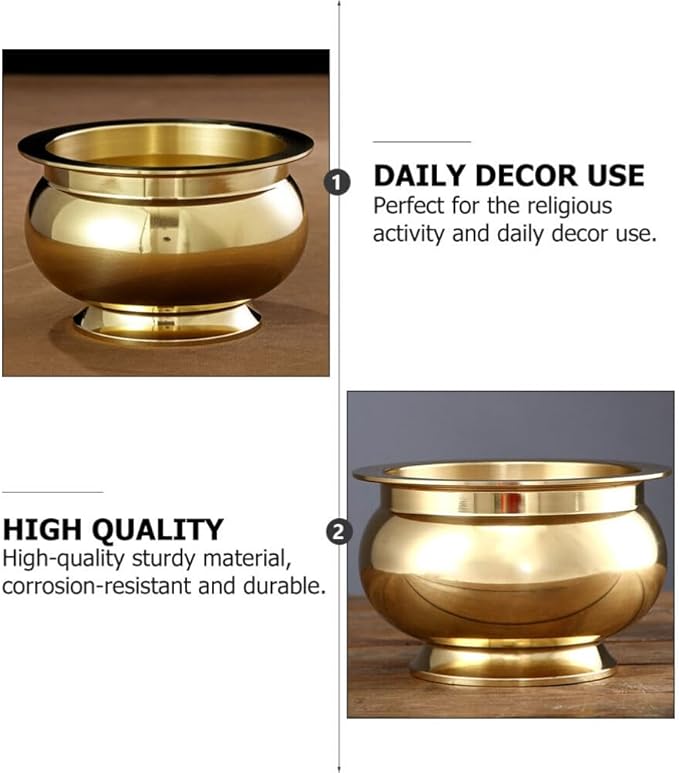 HOMSFOU Buddhist Incense Burner, Copper Treasure Basin Fengshui Incense Cone Stick Holder Buddha Offering Bowl Chinese Incense Burner Offering Basin for Buddha Buddhist Meditation Decor