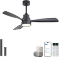 Sofucor 48 Inch Smart Ceiling Fans with Lights-Flush Mount & Downrod Mount Modern Outdoor Ceiling Fans with Alexa/Google Assistant/APP/Remote Control for Bedroom/Farmhouse/Patio, Black