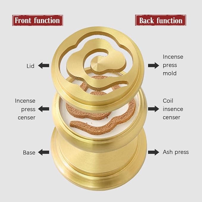 3 in 1 Mini Brass Incense Burner and Ash Press - Incense Making Tool Kit for DIY Fragrance Accessories - Jade