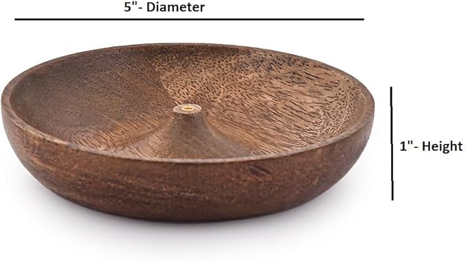 SAMHITA Wooden Round Incense Bowl, Incense Plate Holder, Ash Catcher for Home Décor, Home,Office,Club, Aromatherapy (5" x 5" x 1")