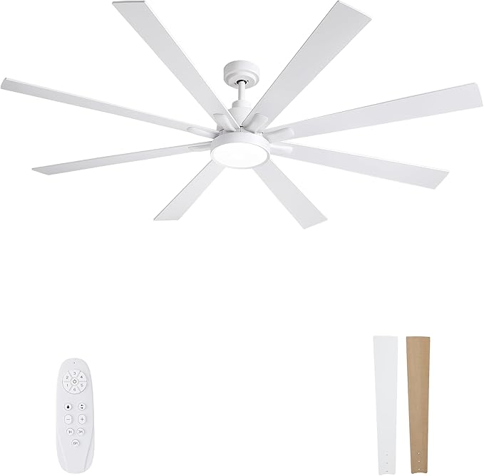 Large Ceiling Fans with Lights and Remote - 72 Inch White Ceiling Fan with Light, Quiet DC Motor, 3 CCT,Modern Dimmable LED Lighting & Large Ceiling Fans for Living Room Patio, Indoor/Outdoor