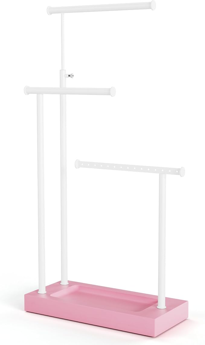 SRIWATANA Pink & White Extra Tall Necklace Holder, Jewelry Display Stand | Sturdy Tall Jewelry Organizer; Chic necklace organizer to Display Long Necklaces, Pendants, Chains Without Tangling