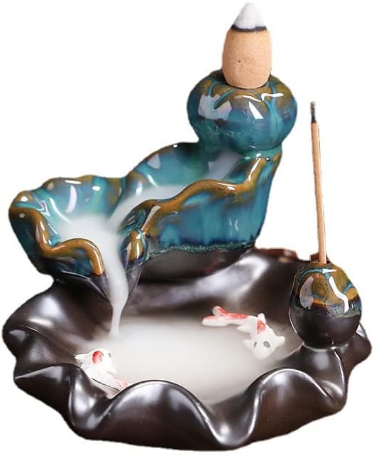 Waterfall Incense Holder Backflow Cone Ceramic Burner Handcrafted Porcelain Censer Incense Stick Stand Yoga Meditation and Home Decor