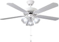 52 Inch Indoor Ceiling Fan with Pull-Chain and LED Light Bulbs Base, Traditional 3-Speeds Reversible Blades Ceiling Fan (White)