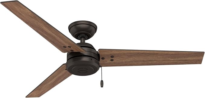 Hunter Cassius, Outdoor or Indoor, Ceiling Fan, 52 inch, New Bronze | No Light, Standard Mount, Pull Chain, 3 Blades, For Living Room, Patio, Porch, Garage, 59261