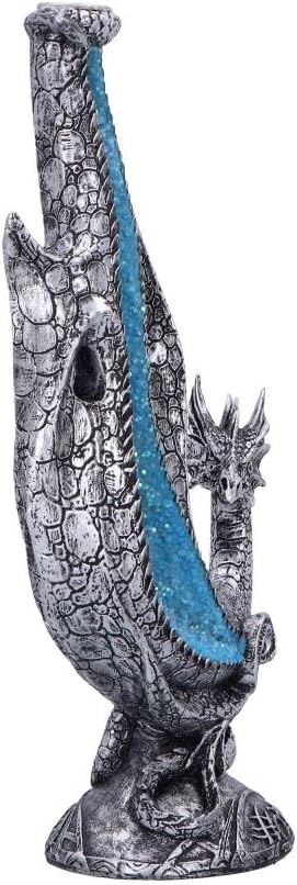Nemesis Now Dragon Incense Burner - 24 cm Incense Backflow Waterfall - Mythic Decor for Collectors & Fans - Rune Base & Metallic Silver Dragon
