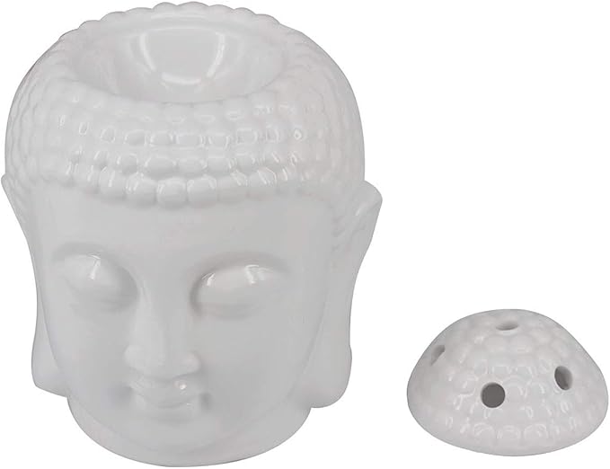 Buddha Head Ceramic Tea Light Holder,Essential Oil Burner Candle Aroma Diffuser for Spa Yoga Meditation (White)