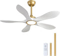 42 Inch White and Gold Ceiling Fans with Lights and Remote Control, Modern 3 Blade Wood Ceiling Fan, Outdoor Indoor Ceiling Fan with Light for Bedroom, Living Room, Quiet DC Motor, Dimmable