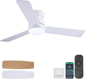 Kviflon 46 inch Ceiling Fans with Lights and Remote/APP Control, Low Profile Ceiling Fan with Light, Flush Mount, 3CCT, 3 Reversible Blades 6 Speeds Modern Ceiling Fan for Bedroom Living Room, White