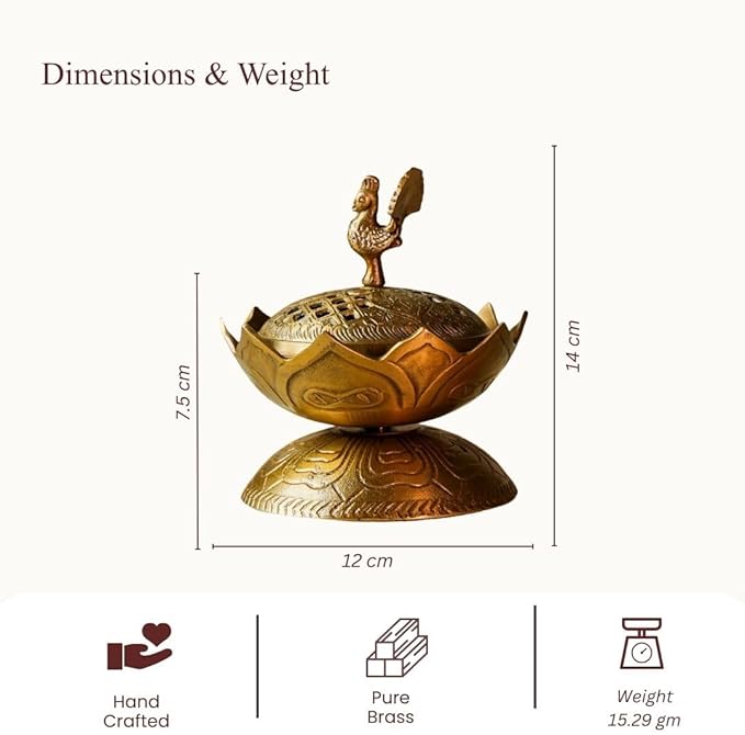 RITUALISTIC Lotus Brass Loban Burner Dhoop Holder and Candle Light Incense Burner Pooja Items Dhoop Batti Stand Sambrani Holder Pooja Room Decor Standard Lotus Loban Burner Valentine's day gifts items