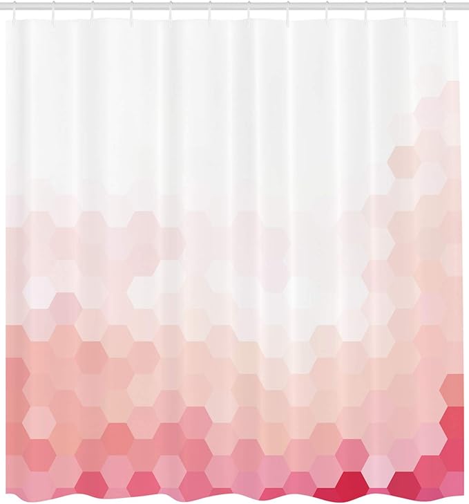 Ambesonne Pale Pink Shower Curtain, Gradient Toned Geometric Style of a Digital Abstract Style of Hexagon Modern Display Work of Art, Fabric Bathroom Decor Set with Hooks, 69" W x 70" L, White Coral